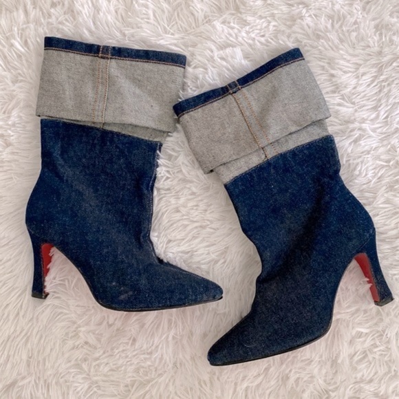 Shoes - Super cute above ankle denim fold over boots